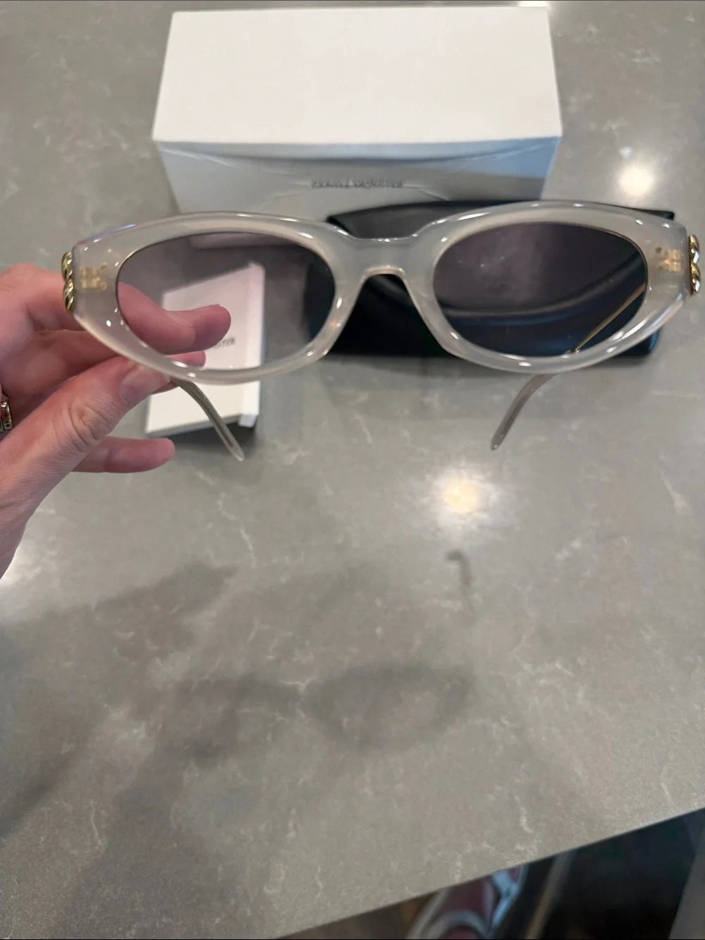 GENTLE MONSTER Clear Frame Sunglasses with Brown Lenses and Black Case